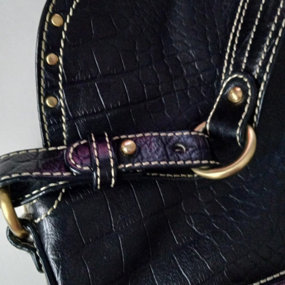 SOLD. MAXX NEW YORK Black Faux Leather Croc Studded Shoulder Bag GUC - Picture 8 of 8